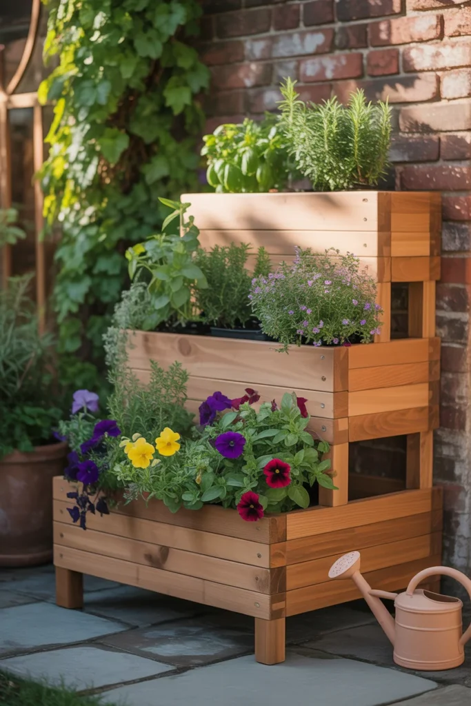 20 Easy Garden Projects 2025 | Transform Small Spaces 14 Wooden tiered planter box