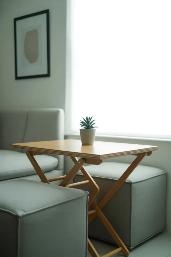 7 a photograph of a small minimalist living room