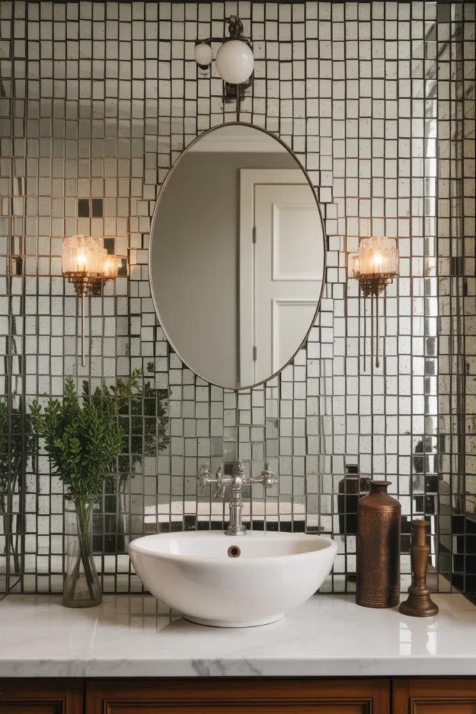 17+ Stunning Mirror Wall Decor Ideas: Transform Your Space with Reflective Style 7 antique mirror tiles and small vintage mirrors