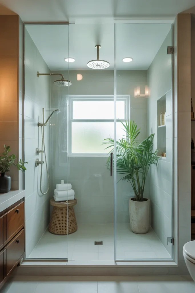 bathroom featuring a frameless glass shower door