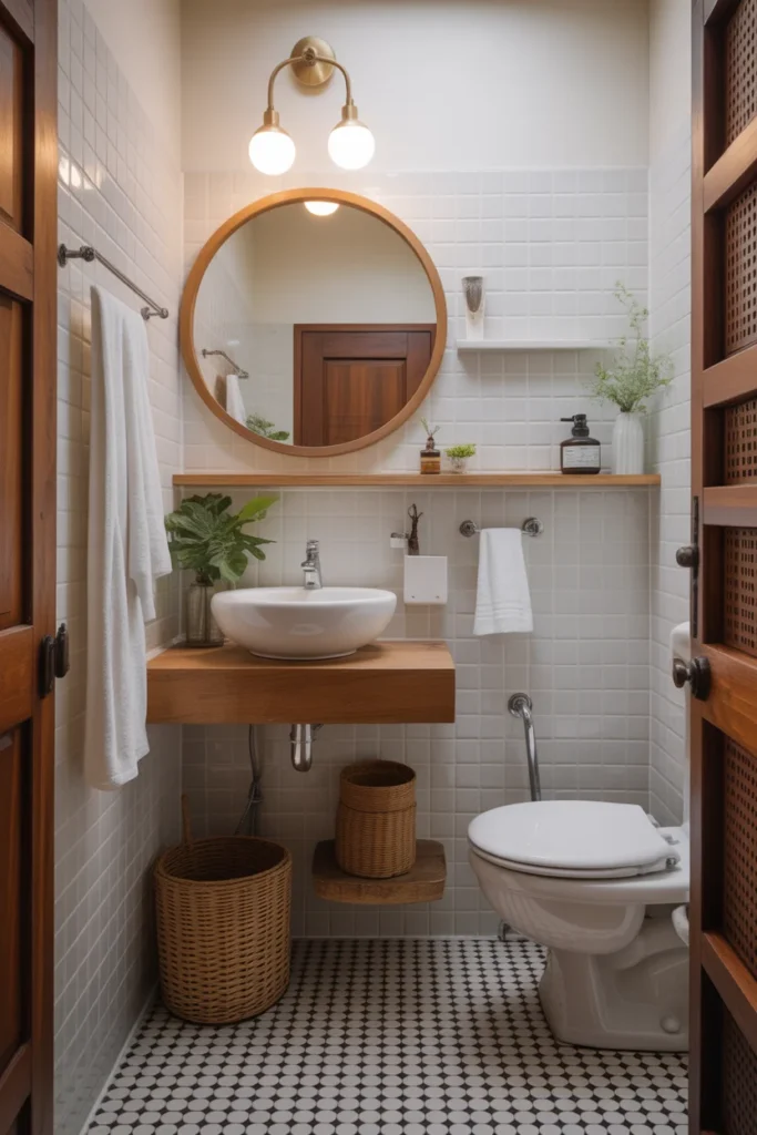 bathroom with a space saving corner