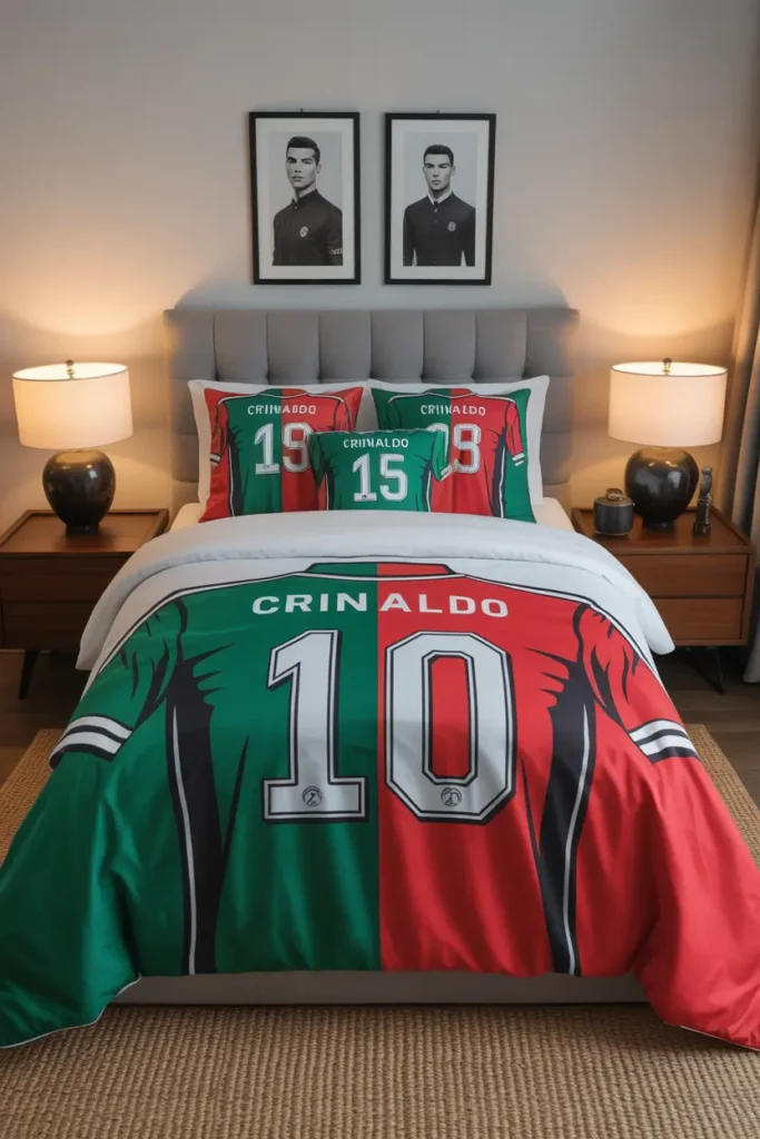 20 Unique Cristiano Ronaldo Fan Bedroom Decor Ideas for Ultimate Football Enthusiasts 5 custom made bedding featuring Cristiano Ronaldos
