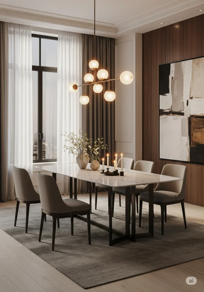 30 Modern Classy Dining Room Decor Ideas 29 dining room with a timeless marble tabletop