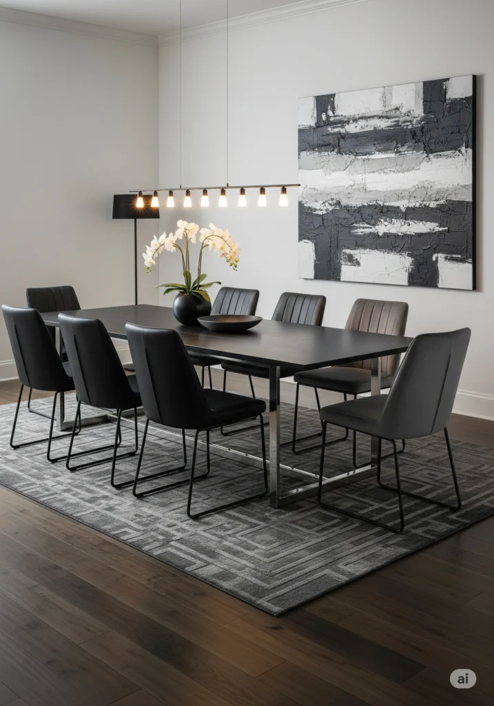 30 Modern Classy Dining Room Decor Ideas 24 dining room with contrasting chair fabrics