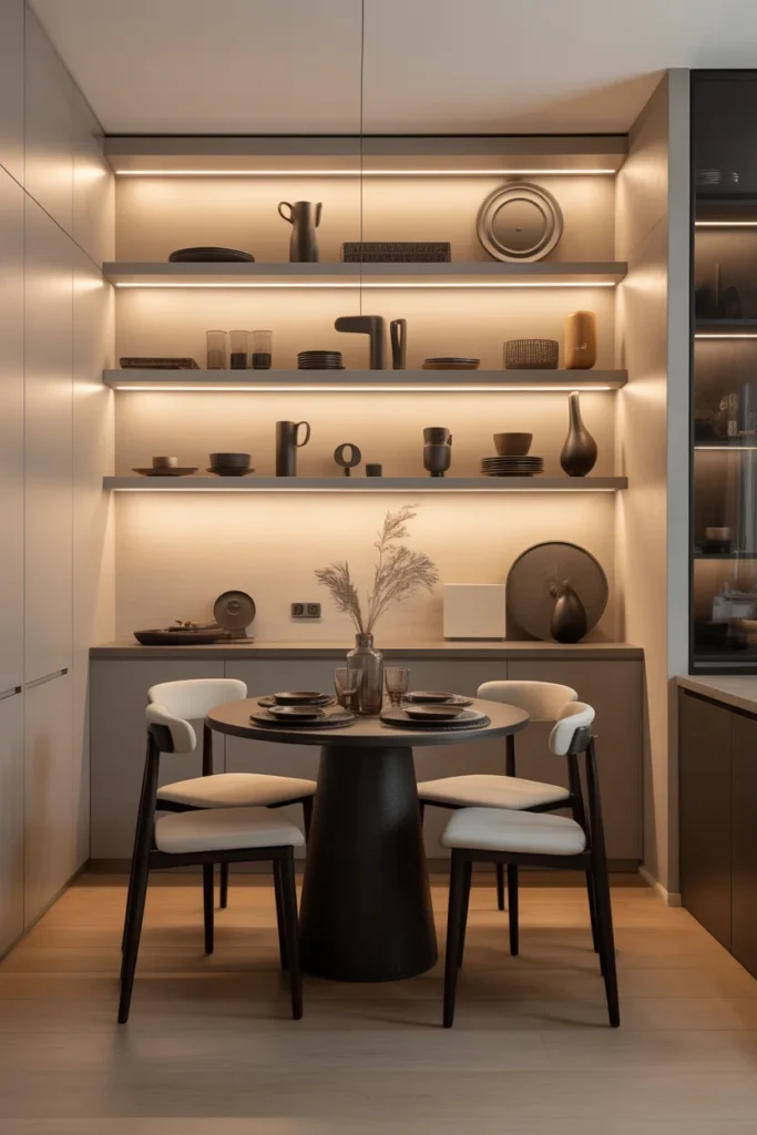 25 Modern Small Dining Room Ideas for 2026 | Stylish & Space-Saving Solutions 9 dining room with floating shelves