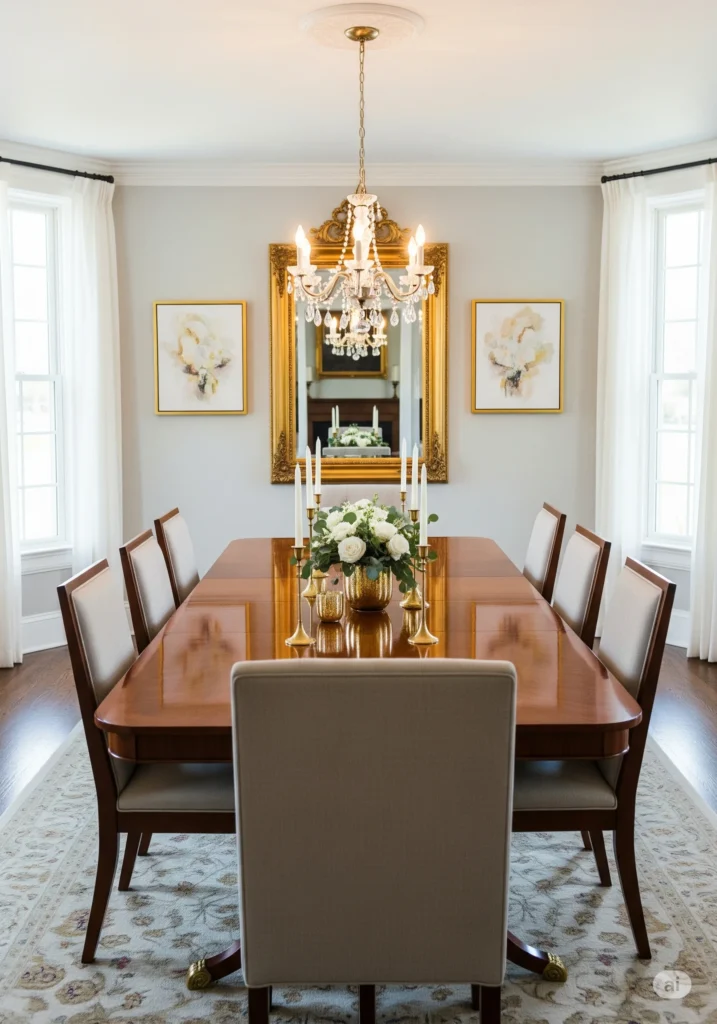 30 Modern Classy Dining Room Decor Ideas 26 dining room with gilded mirror frames