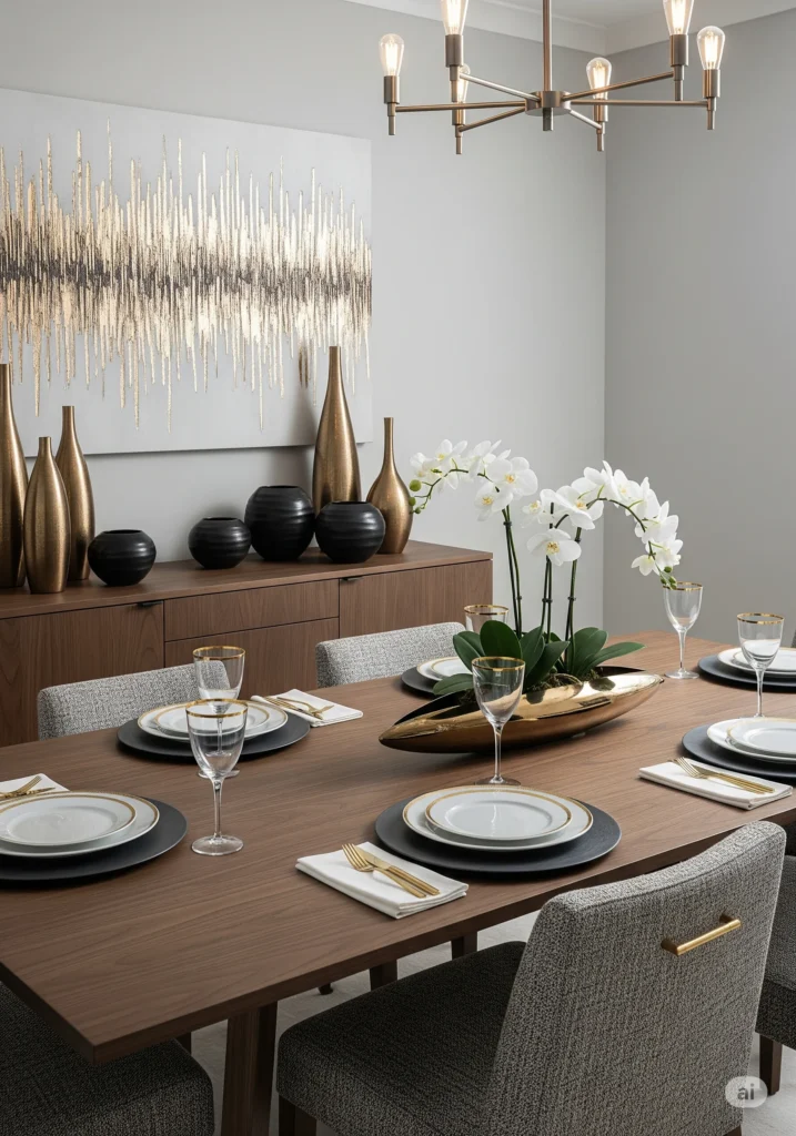 30 Modern Classy Dining Room Decor Ideas 18 dining room with metallic accents