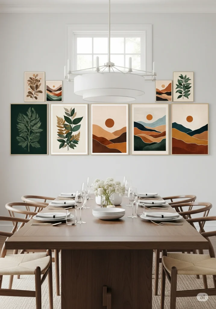 30 Modern Classy Dining Room Decor Ideas 21 dining room with nature inspired artwork