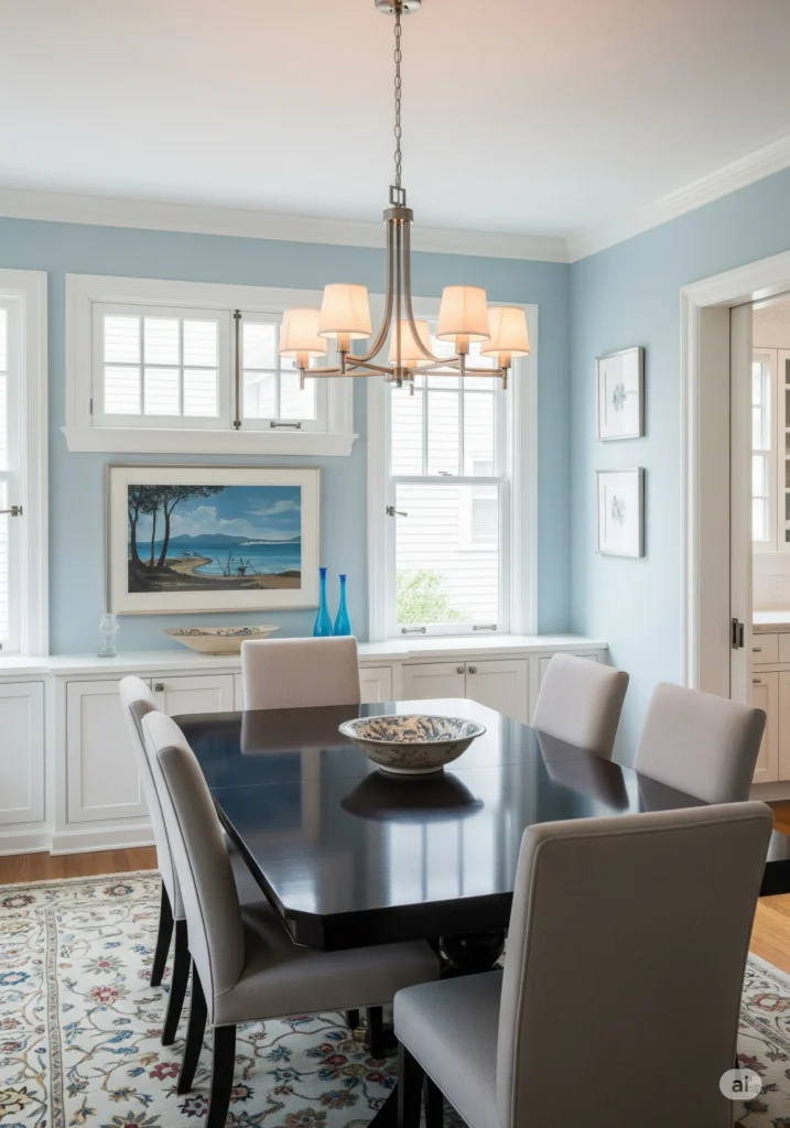 30 Modern Classy Dining Room Decor Ideas 19 dining room with pale blue walls