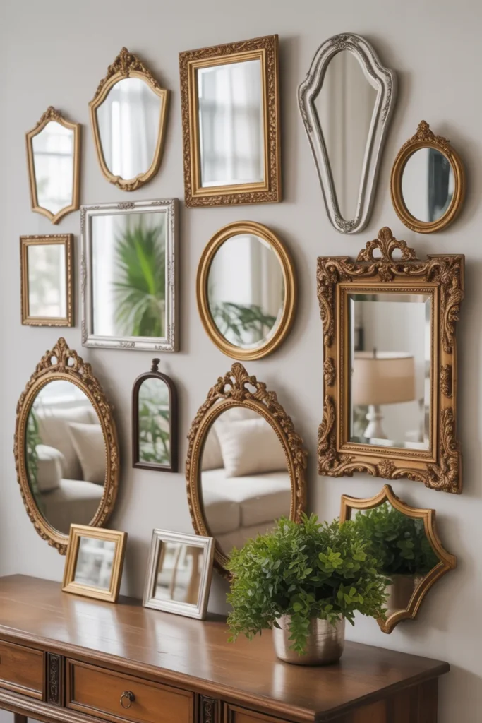 17+ Stunning Mirror Wall Decor Ideas: Transform Your Space with Reflective Style 2 eclectic collection of vintage mirrors