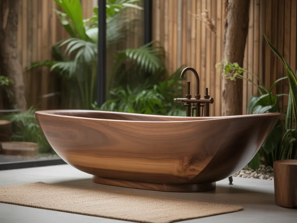 15 Stunning Bathtub Ideas to Transform Your Bathroom Remodel in 2025 10 elegant wooden bathtub carved from solid wood