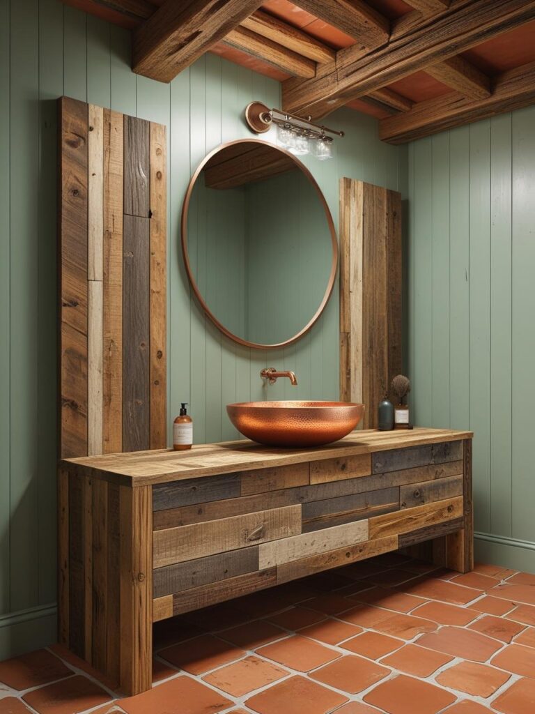 15+ Best Rustic Vanity Ideas to Create Your Perfect Bathroom 2 farmhouse inspired vanity is built with reclaimed wood copper and earthy tones