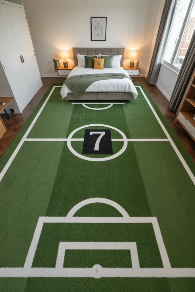 20 Unique Cristiano Ronaldo Fan Bedroom Decor Ideas for Ultimate Football Enthusiasts 12 football field inspired floor