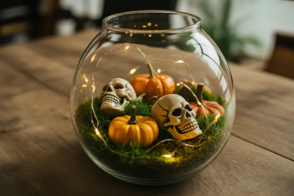 30 Unique & Trending Halloween Decoration Ideas for 2025 7 glass terrarium display