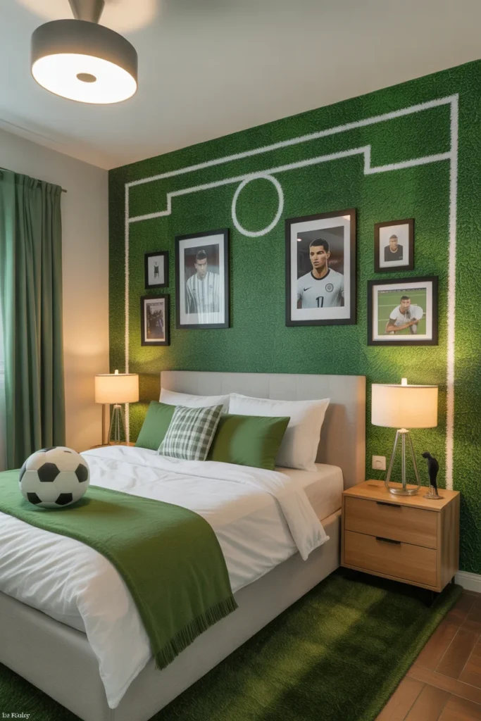 20 Unique Cristiano Ronaldo Fan Bedroom Decor Ideas for Ultimate Football Enthusiasts 11 green turf accent wall design a bedroom