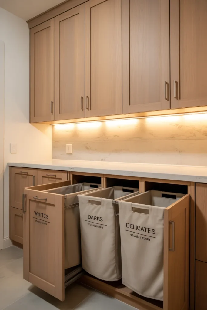 15 Small Laundry Room Ideas for 2026: Maximize Style and Function in Minimal Space 13 hampers with pull out bins