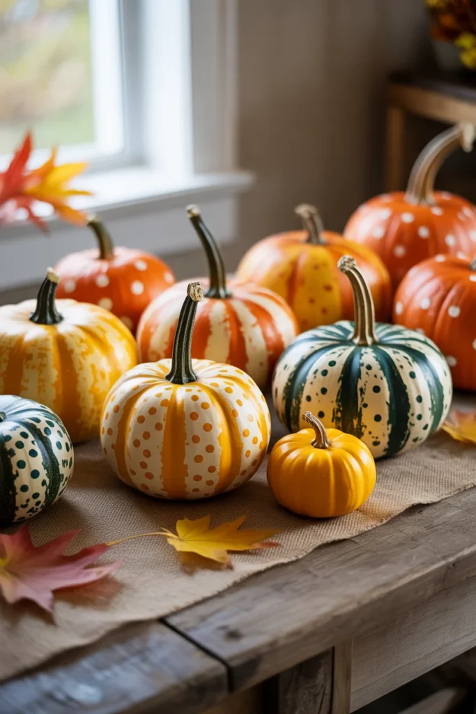 30 Fun and Creative Thanksgiving Crafts for Kids 10 hand painted pumpkins with polka dots