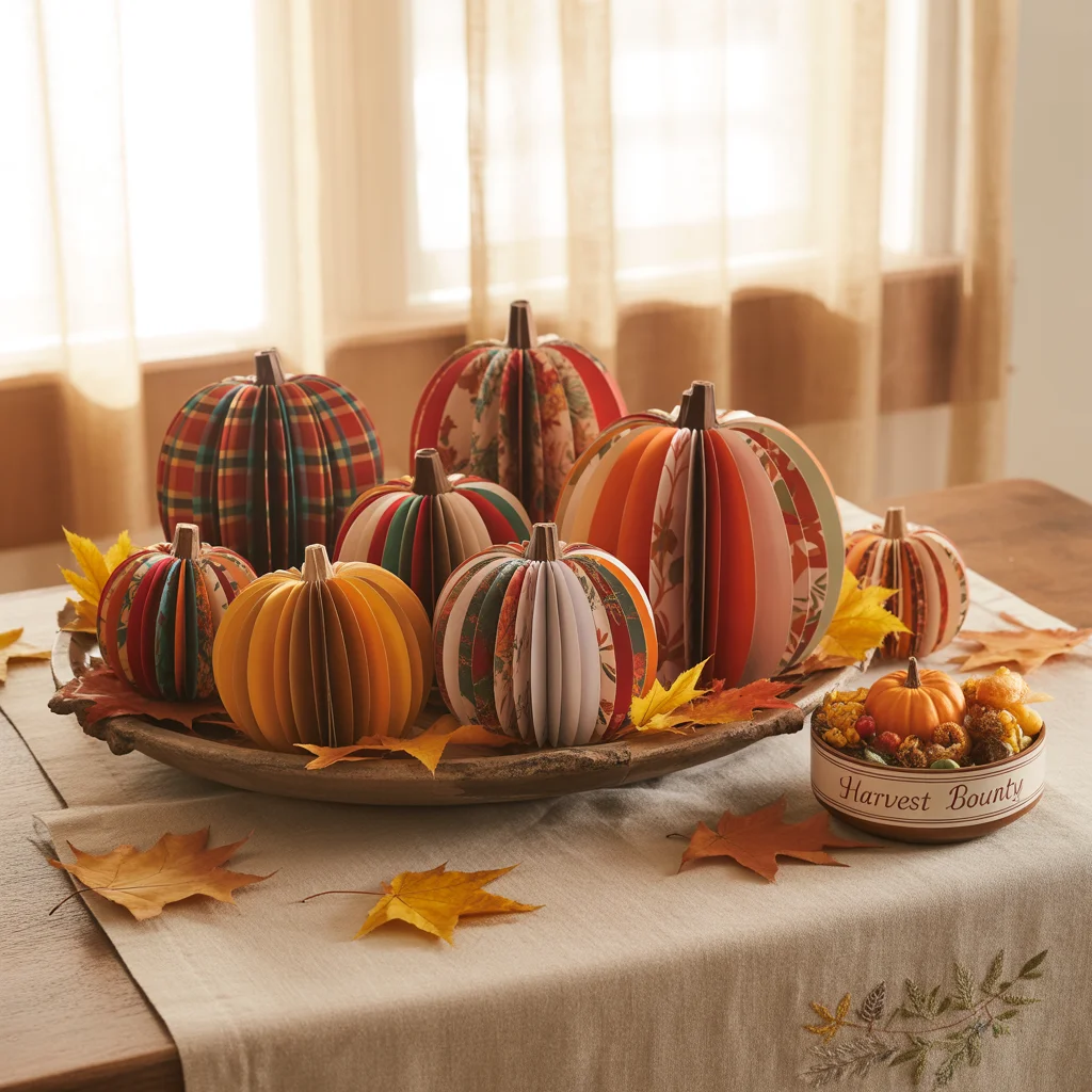 25 Easy Thanksgiving Table Decor Ideas Anyone Can Try 20 handmade paper pumpkins in different sizes