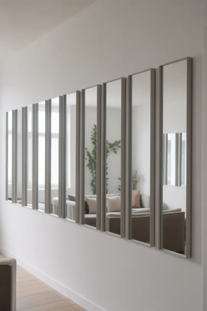 17+ Stunning Mirror Wall Decor Ideas: Transform Your Space with Reflective Style 13 identical rectangular mirrors
