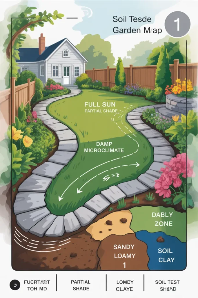 14 Low-Maintenance Garden Ideas to Save Time & Conserve Water 3 infographic style site map