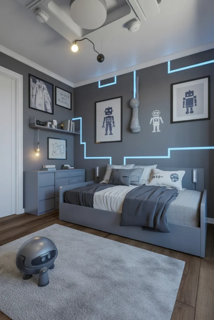 31 Creative Kids Bedroom Ideas to Inspire Your Child’s Dream Space 26 kids room with a robot theme featuring 1