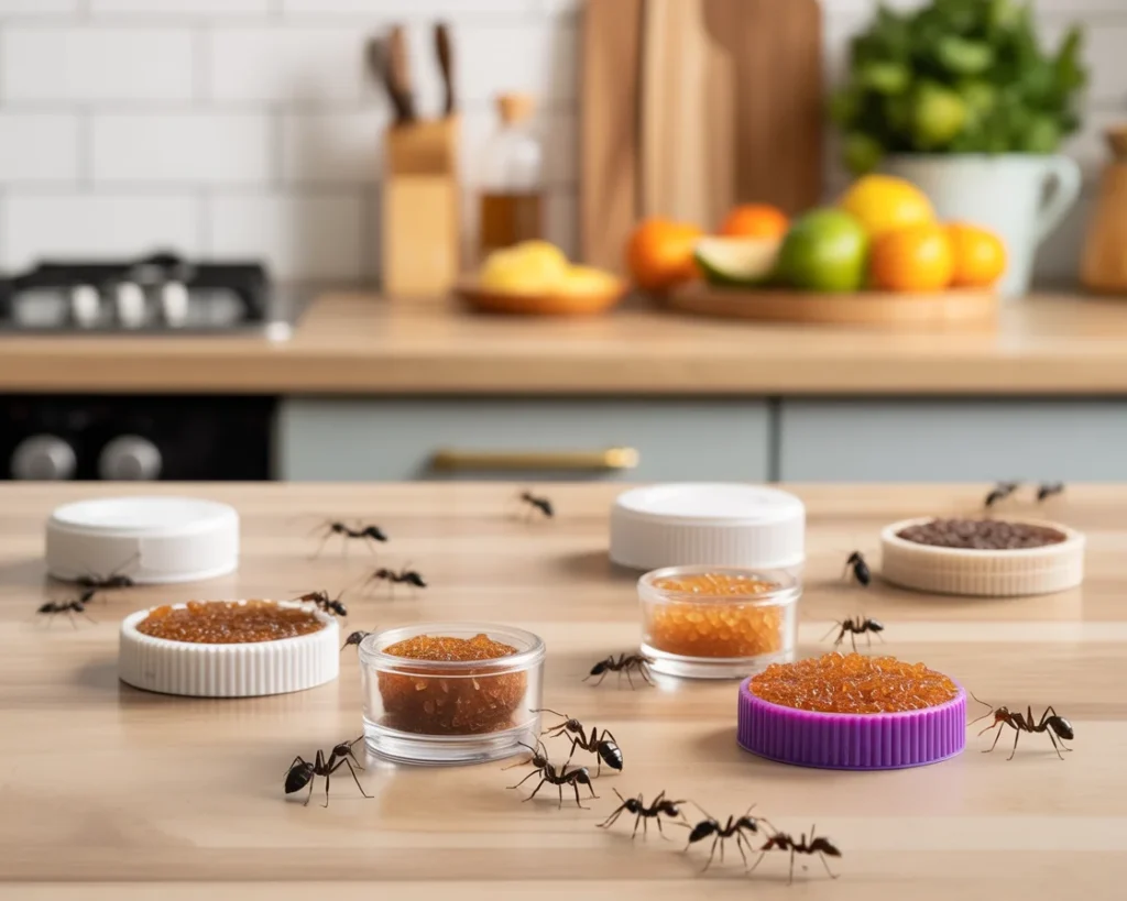 7 Proven Ways to Get Rid of Kitchen Ants Fast – Say Goodbye to Ants Today 2 kitchen counter with a variety of ant baits