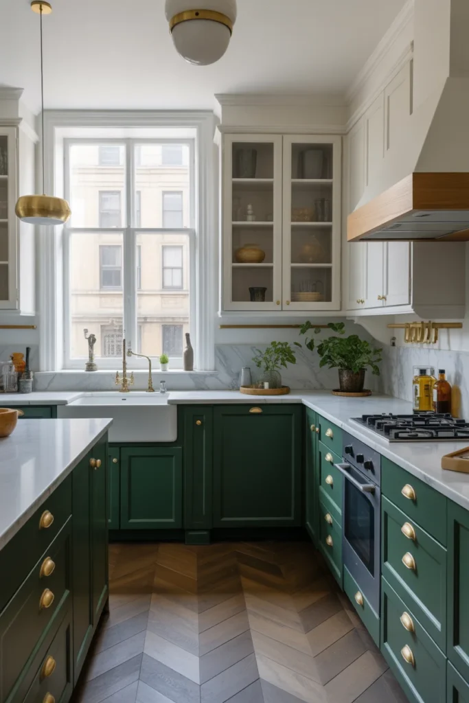 20 Modern Kitchen Luxury Ideas -Start Your Dream Design 7 kitchen with deep emerald green lower cabinets