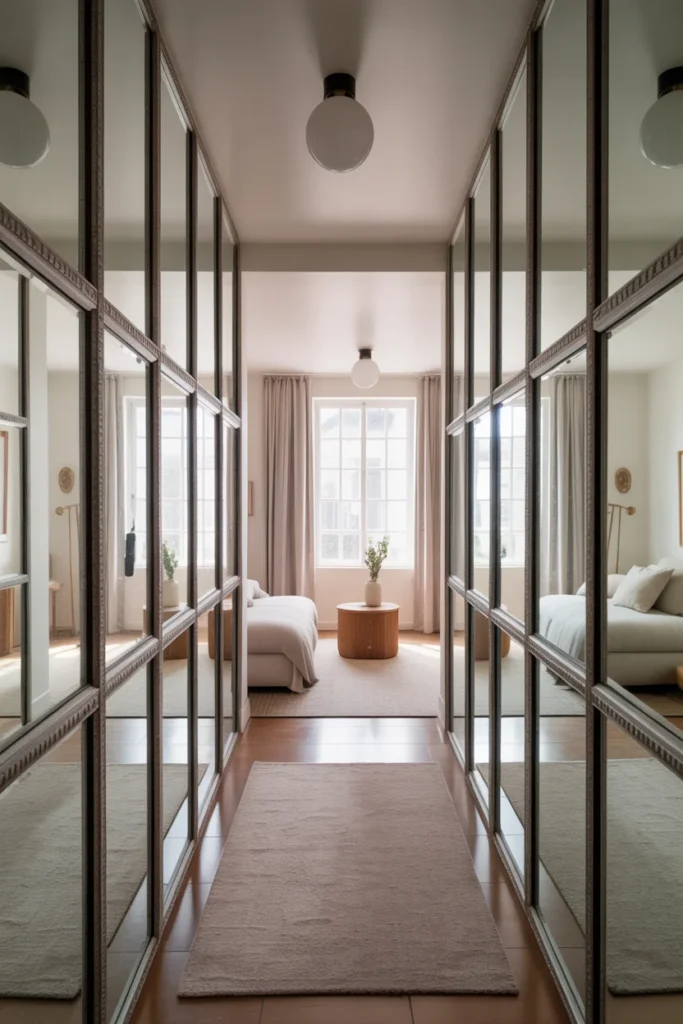 17+ Stunning Mirror Wall Decor Ideas: Transform Your Space with Reflective Style 5 large mirror panels from floor to ceiling