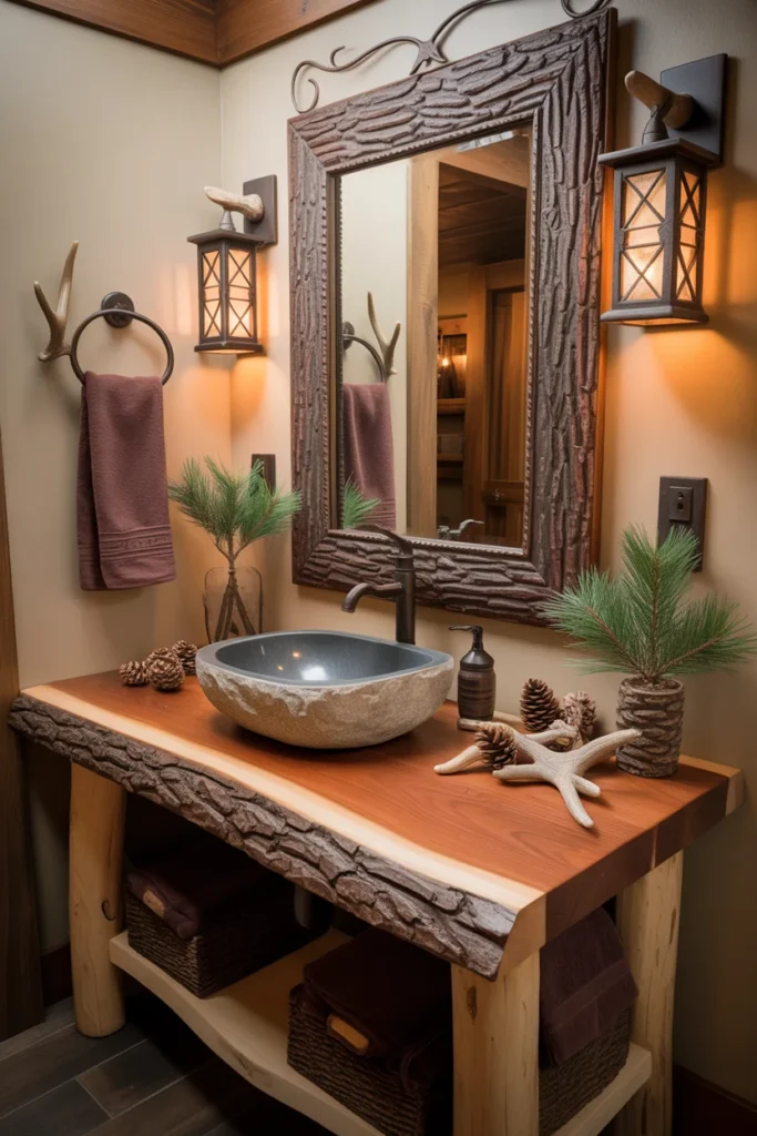 15+ Best Rustic Vanity Ideas to Create Your Perfect Bathroom 7 log cabin style vanity subject solid wood