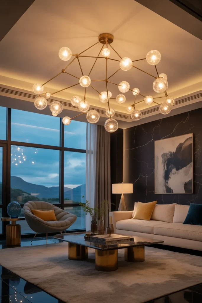 30+ Gorgeous Living Room Ceiling Lighting Ideas for Modern & Classic Homes 6 luxurious high ceilinged living room