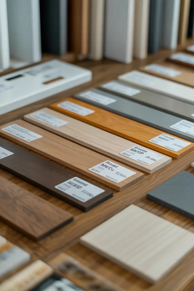 10x12 Kitchen Cabinet Cost in 2025 – Real Prices, Materials & Budget Guide 7 material samples display showing