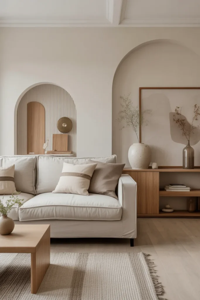 23 minimalist living room with layered texture