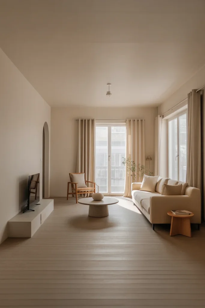 19 minimalist living room with neutral floor
