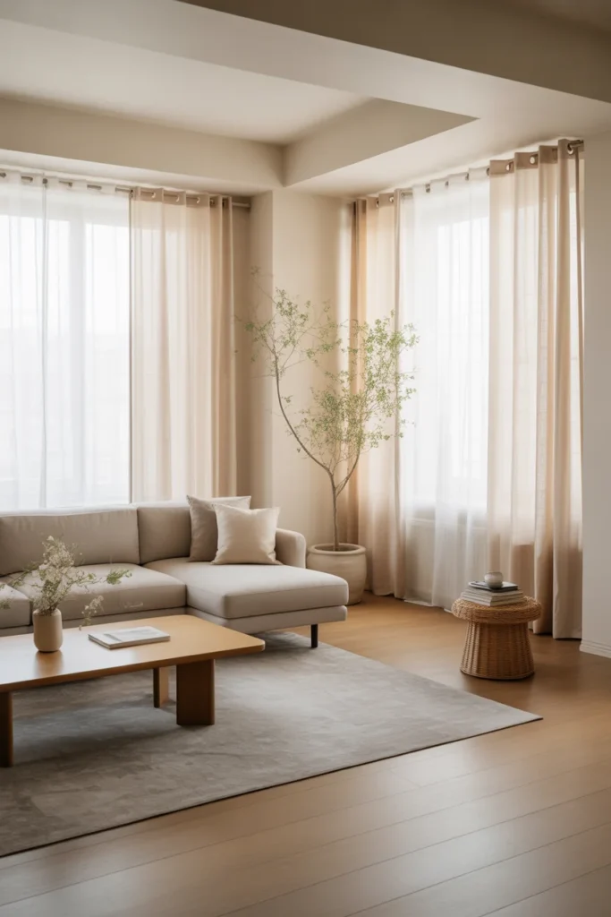 20 minimalist living room with sheer curtain