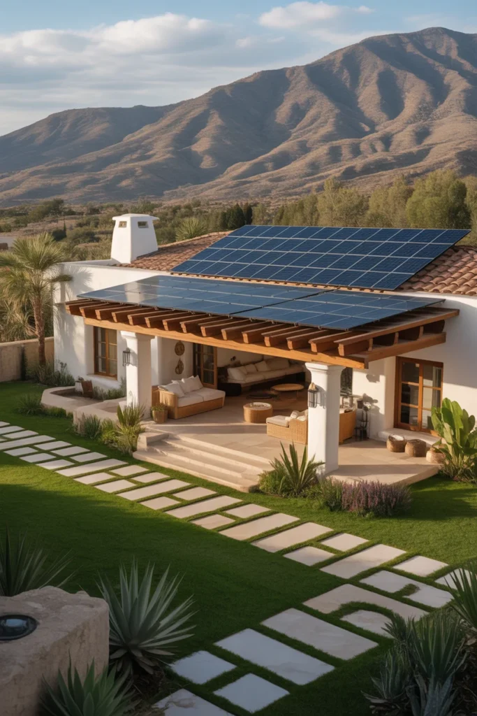 Explore Hacienda-Style Homes: Timeless Spanish Architecture & Rustic Elegance 14 modern Hacienda style home with solar panels on the roof