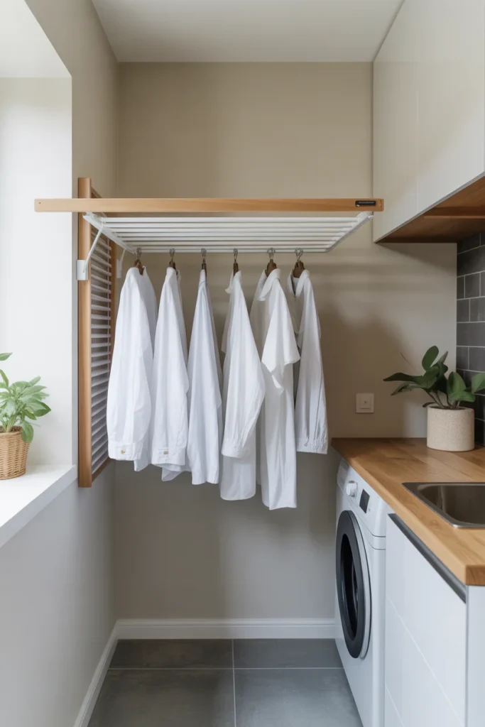 15 Small Laundry Room Ideas for 2026: Maximize Style and Function in Minimal Space 4 pull out drying racks wall mounted retra