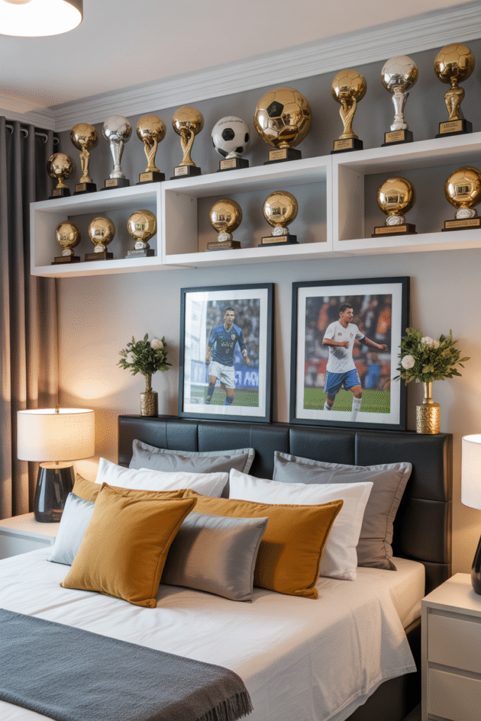 20 Unique Cristiano Ronaldo Fan Bedroom Decor Ideas for Ultimate Football Enthusiasts 9 replicas of Ronaldos Ballon dOr trophies
