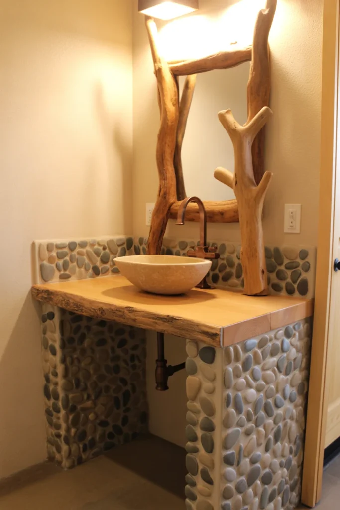 15+ Best Rustic Vanity Ideas to Create Your Perfect Bathroom 11 river rock vanity