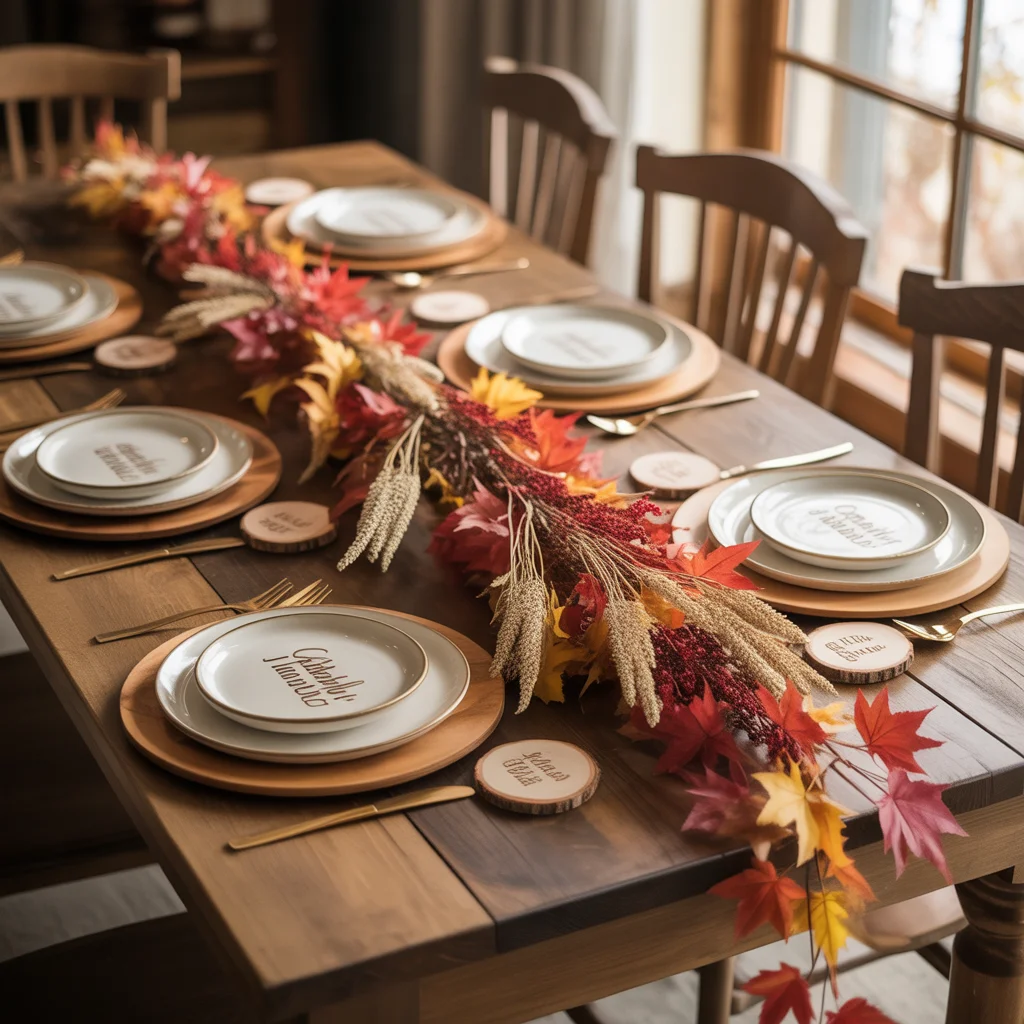 25 Easy Thanksgiving Table Decor Ideas Anyone Can Try 8 rustic Thanksgiving table with wooden place settings