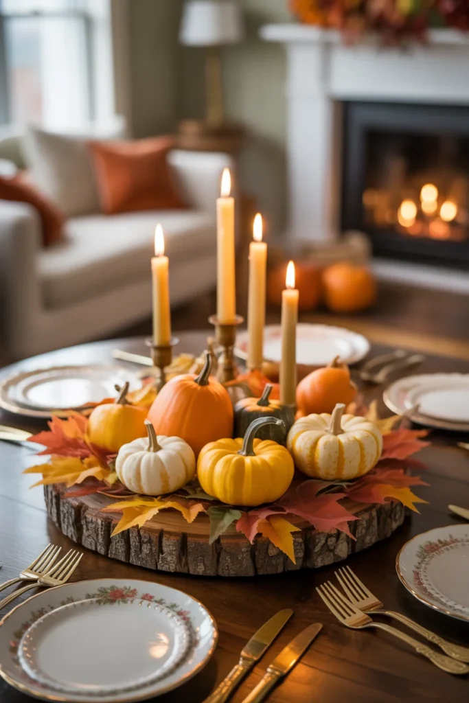 25 Easy Thanksgiving Table Decor Ideas Anyone Can Try 2 rustic autumn centerpiece with mini pumpkins