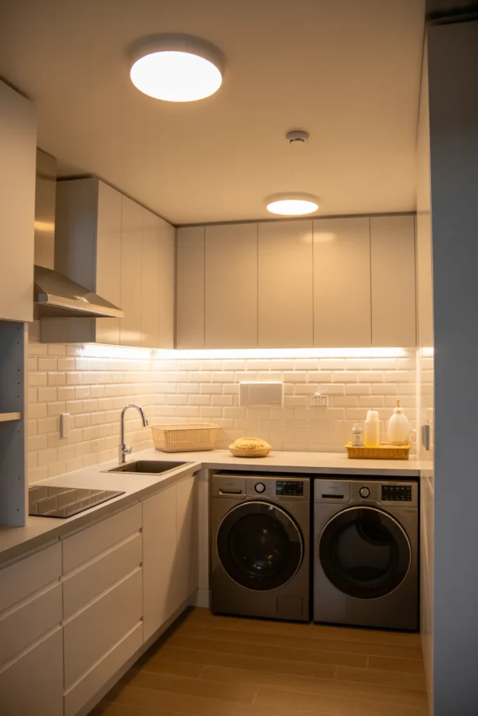15 Small Laundry Room Ideas for 2026: Maximize Style and Function in Minimal Space 16 smart lighting under cabinet led strip