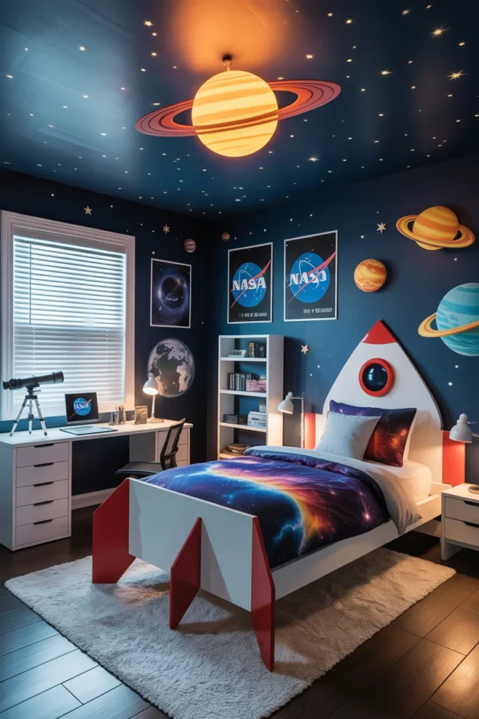 18 Creative Kids Bedroom Ideas for Boys: Adventurous,Modern, and Organized Spaces 5 space themed boys bedroom