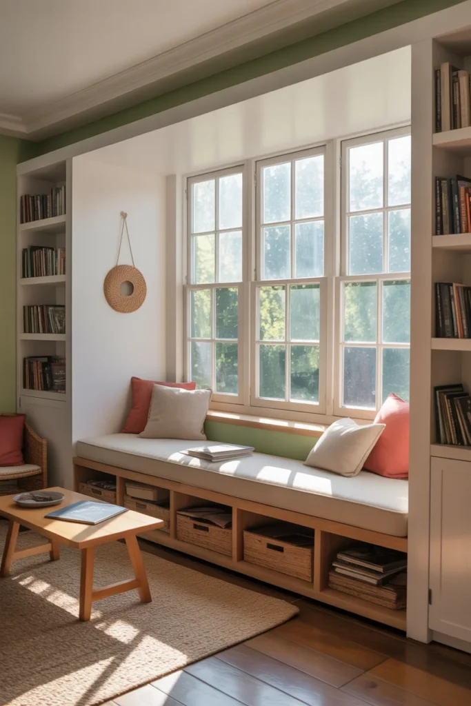 15 Brilliant Sofa-Free Living Room Design Ideas 4 standing window benches are excellent alternatives to sofas