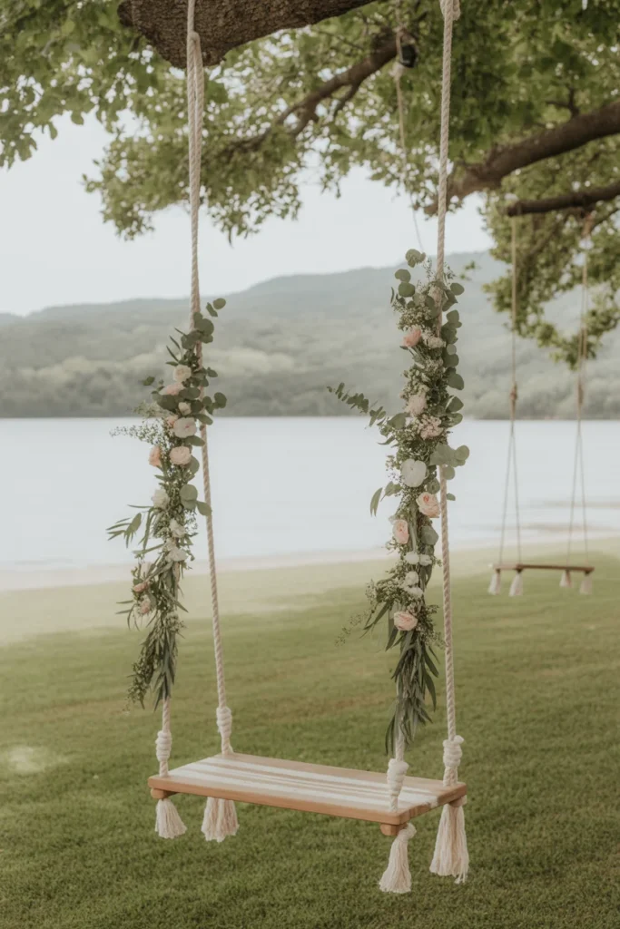 30 Simple Outdoor Wedding Decor Ideas for 2025 29 swing seating for outdoor wedding