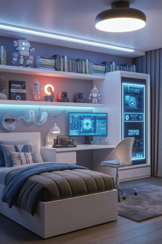 18 Creative Kids Bedroom Ideas for Boys: Adventurous,Modern, and Organized Spaces 15 tech innovation boys bedroom