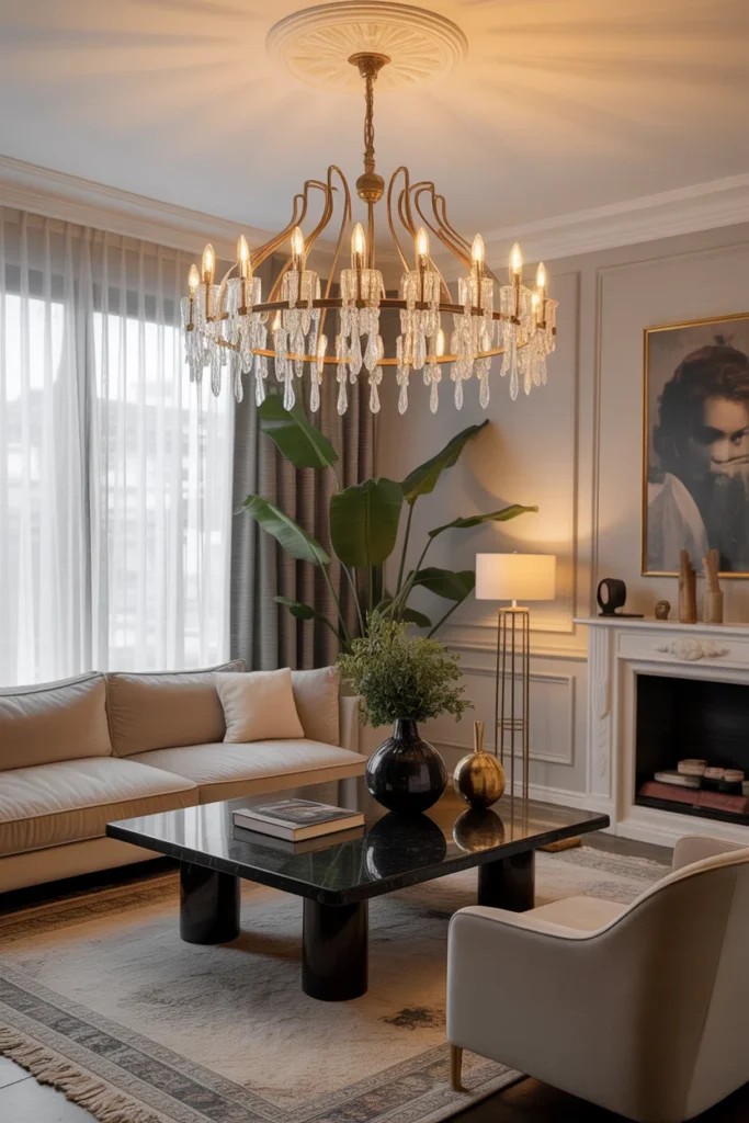 30+ Gorgeous Living Room Ceiling Lighting Ideas for Modern & Classic Homes 17 vintage inspired chandelier