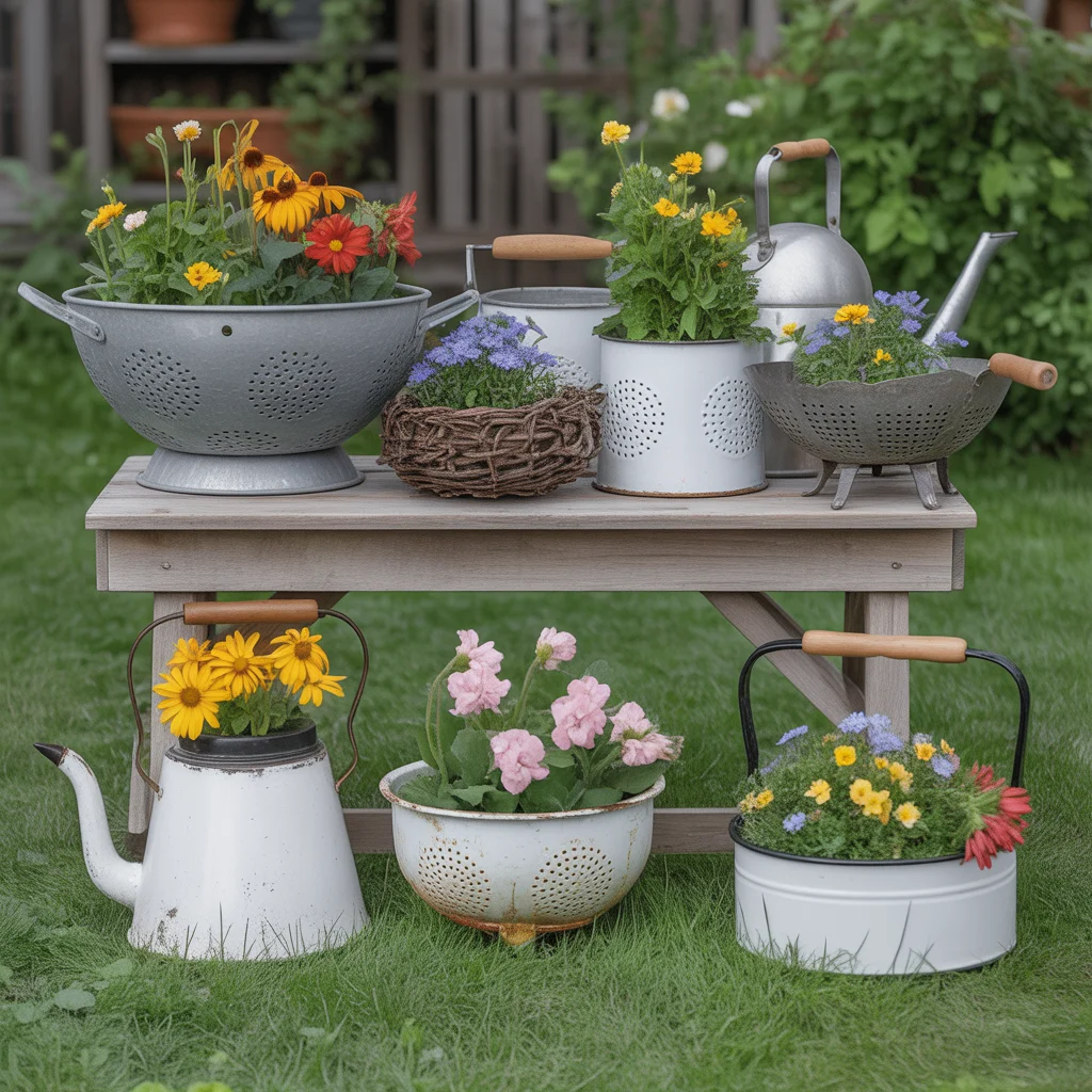 27 Stunning Garden Art Ideas for Outdoor Living Inspiration 3 vintage kitchen items as garden planters