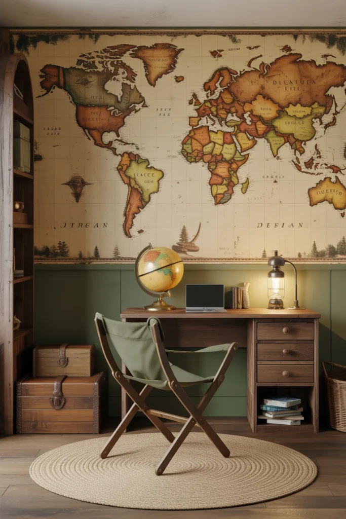 18 Creative Kids Bedroom Ideas for Boys: Adventurous,Modern, and Organized Spaces 2 vintage world map wallpaper