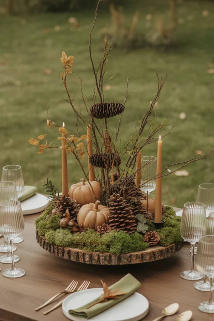 23 Stunning Thanksgiving Centerpieces to Try This Year 11 woodland inspired thanksgiving centerpiece