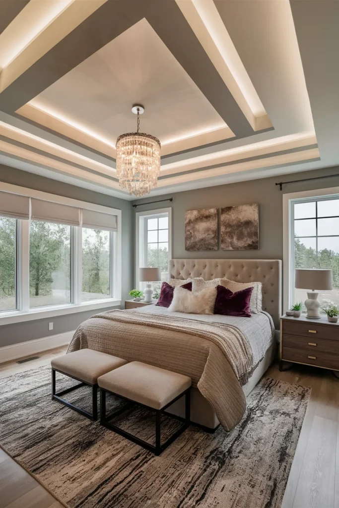11 Modern Ceiling Decoration Ideas | Trending Designs for 2025 Homes 4 3. Tray Ceilings with Layered Lighting